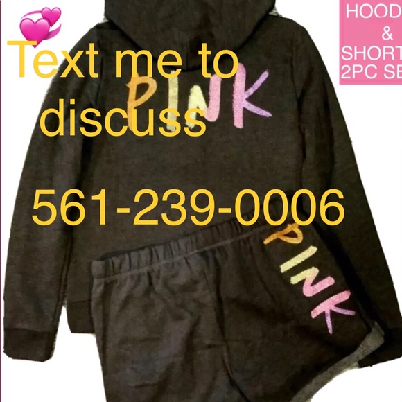 NEW VICTORIAS SECRET PINK BLING FULL XI HOODIE & SHORTS SET